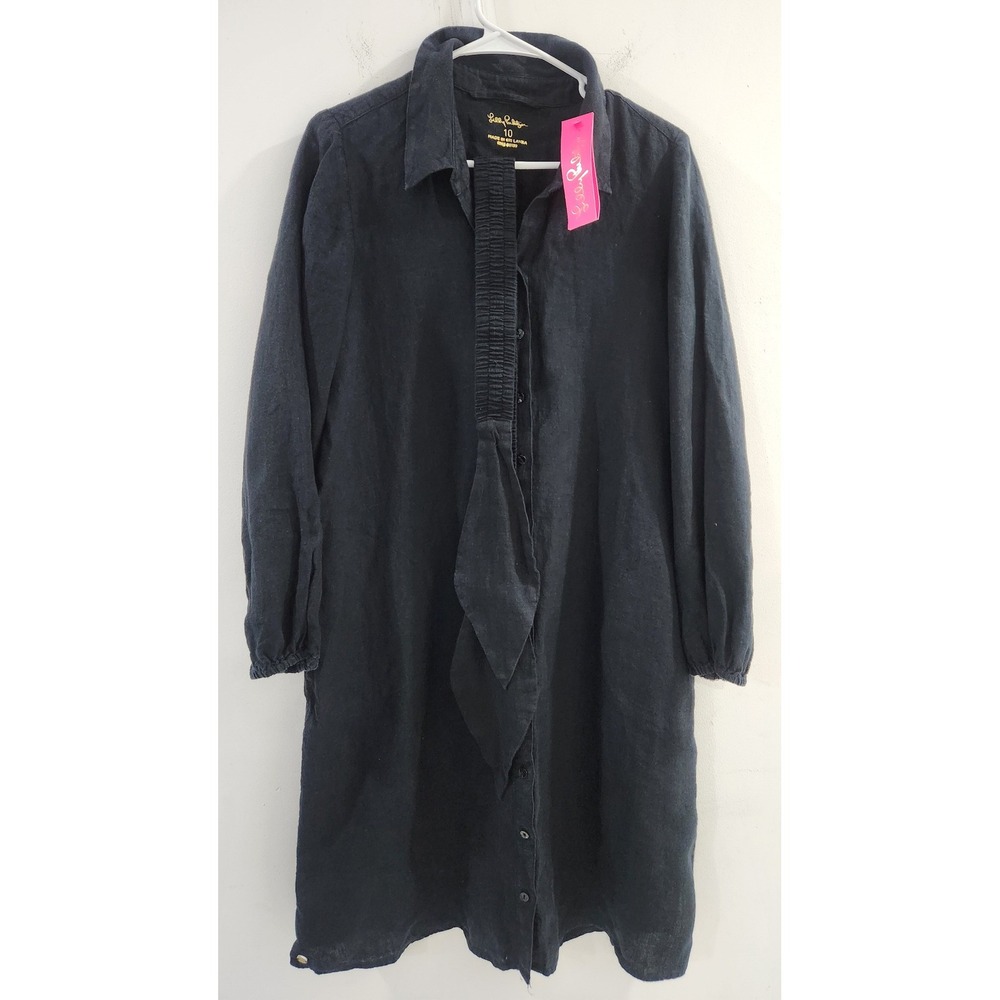 Lilly Pulitzer Bethanne Linen Shirt Dress Onyx Black 013123 Size 10 NWT - Picture 5 of 12